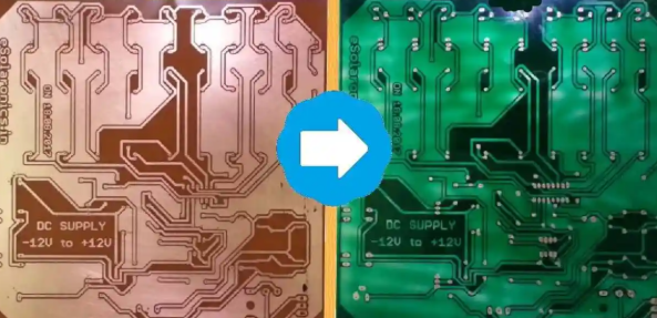 PCB showing solder mask thickness variation
