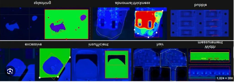 AOI system scanning PCB for coating thickness uniformity