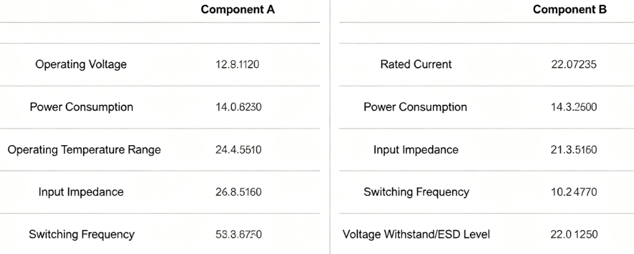 Side-by-side comparison of electrical parameters from two component datasheets
