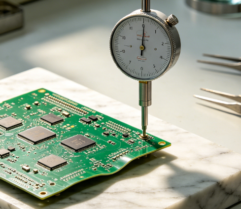 Measuring PCB warpage with a dial gauge