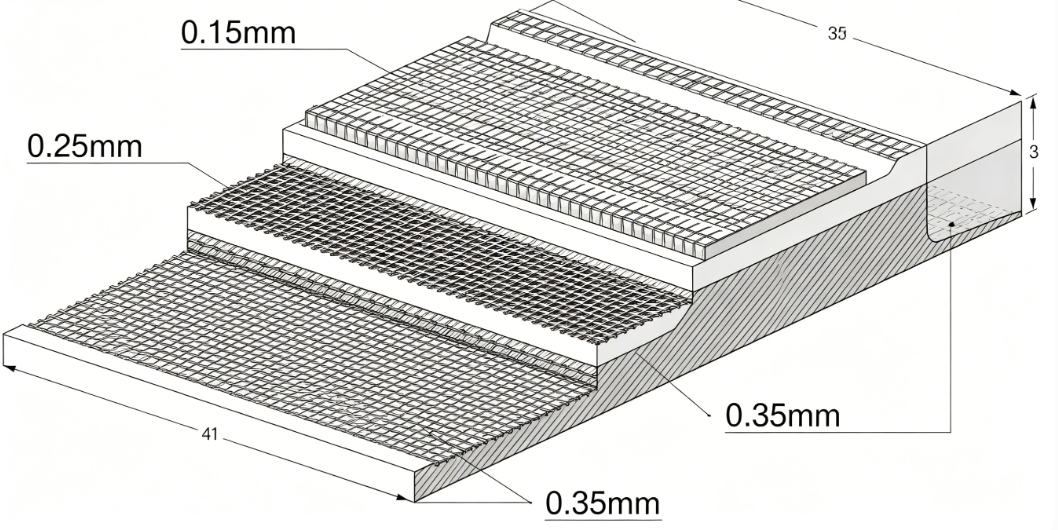 Cross section diagram of a step down stencil illustrating thickness transitions over mixed height components