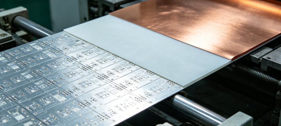 High-pressure lamination of dielectric and copper onto aluminum base plate