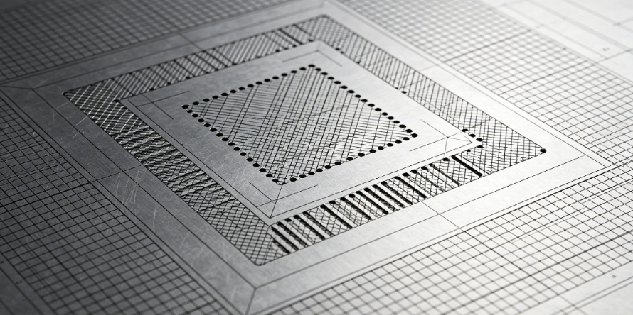Stencil showing window-pane or cross-hatch aperture patterns for QFN thermal pads