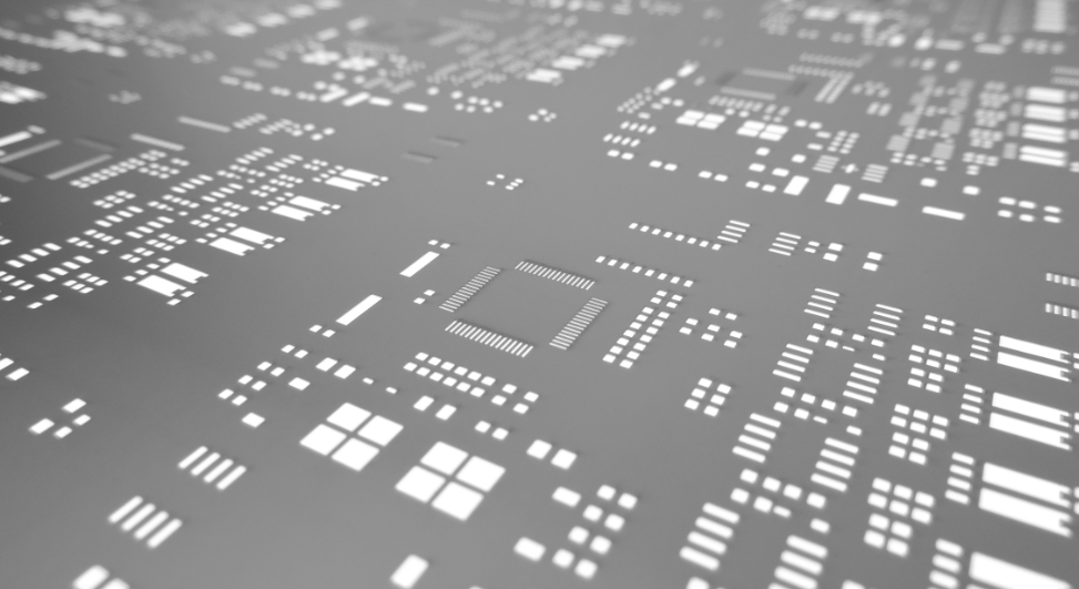 Cross-section view of stencil aperture showing paste transfer to PCB pad