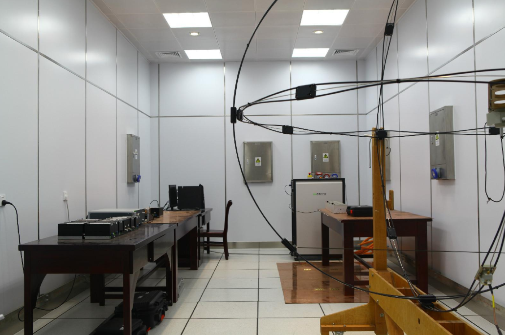 Interior view of a shielded enclosure during MIL-STD-285 style testing