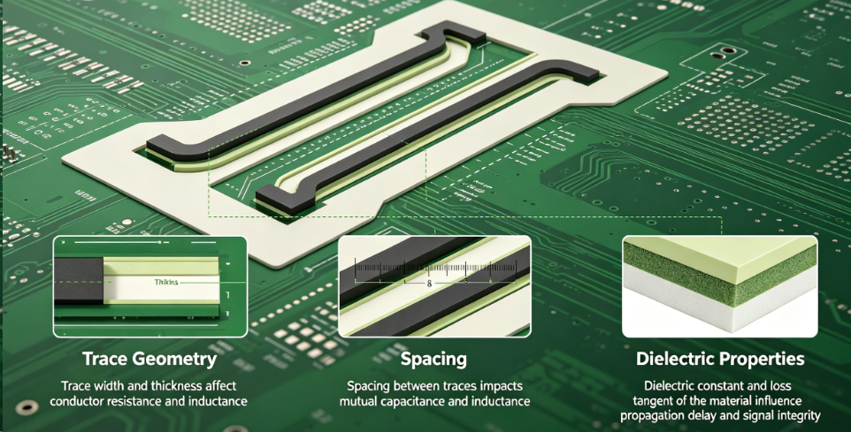 impedance of a trace pair is determined by trace geometry, spacing, dielectric properties