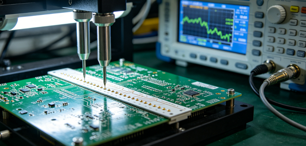 Test equipment probing a PCB coupon for differential impedance verification