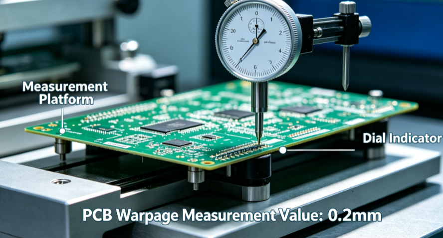Measuring PCB warpage with a dial gauge