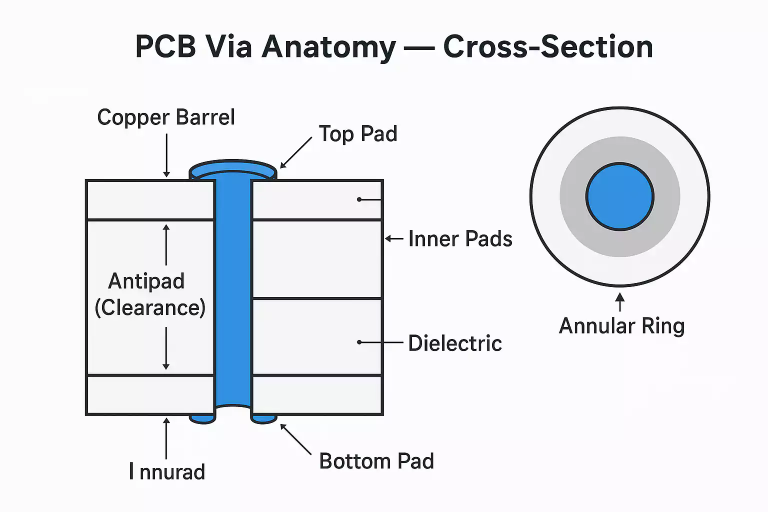 Cross-section of stacked via-in-pad structure