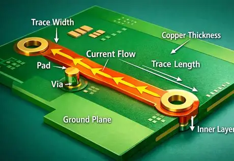 High-Current PCB Trace Layout Example