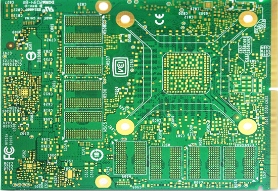 PCB layout example showing thermal vias positioned near a stacked via array