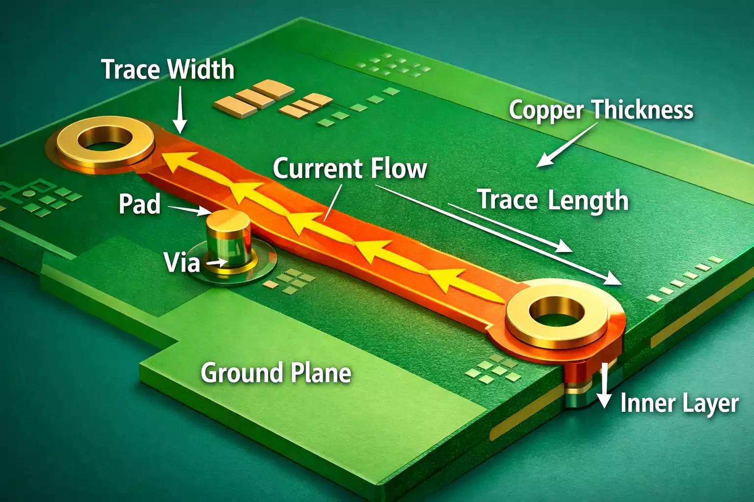 PCB Trace Routing Example with Ground Plane