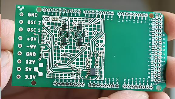 PCB layout view with silkscreen text positioned according to clearance rules