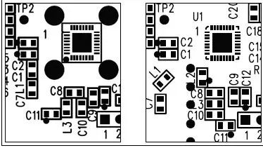 PCB layout illustrating placement of both component types with thickness considerations