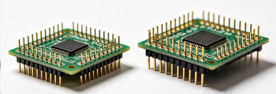 Side-by-side view of leads on thin versus thick PCB