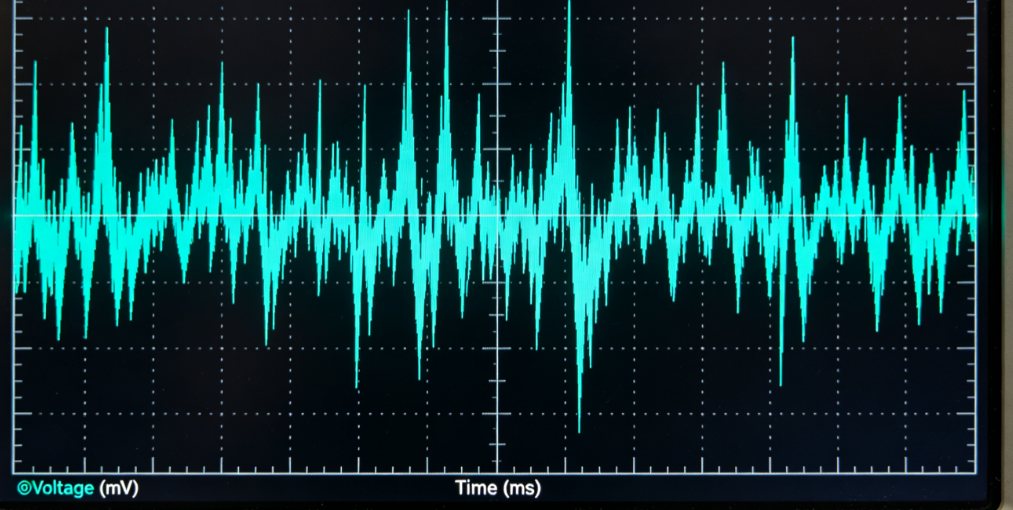 Oscilloscope trace showing ground voltage fluctuation during simultaneous switching'