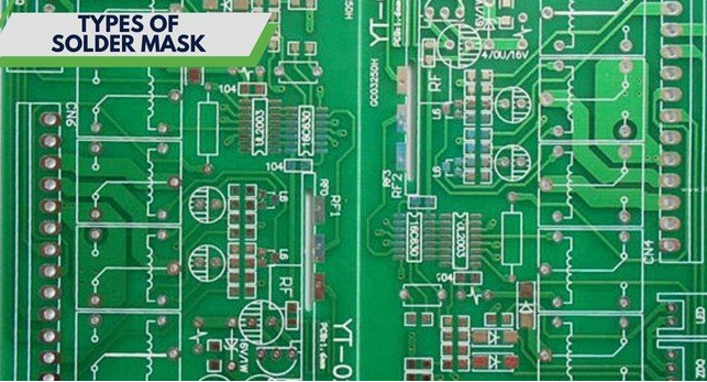 Visual comparison of liquid photoimageable and dry film solder mask layers on PCB cross-section