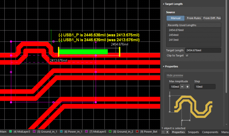 Layout view showing matched-length differential pairs with consistent spacing on a gaming PCB