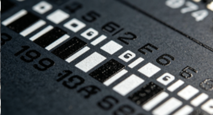 Side-by-side view of black versus white silkscreen markings on dark solder mask