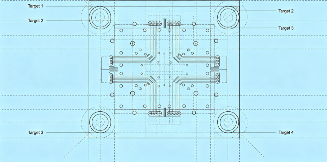 Schematic of alignment targets used during PCB drilling operations')