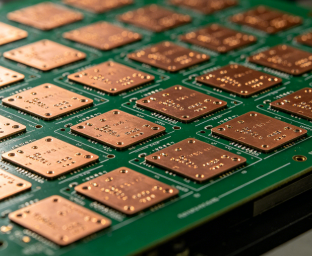 Multiple small PCBs arranged on a larger manufacturing panel